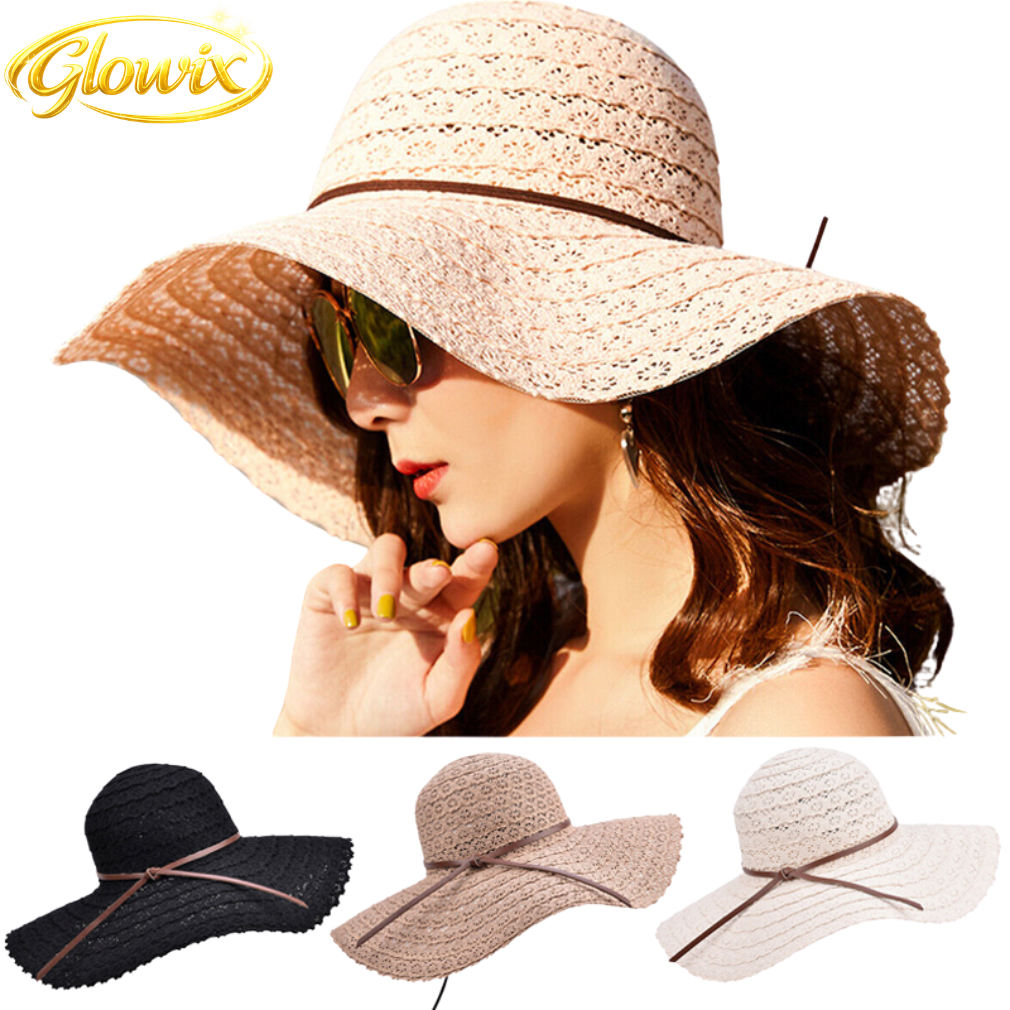 Foldable Women Straw Beach Sun Hat Summer Ladies Travel Wide Brim Cap