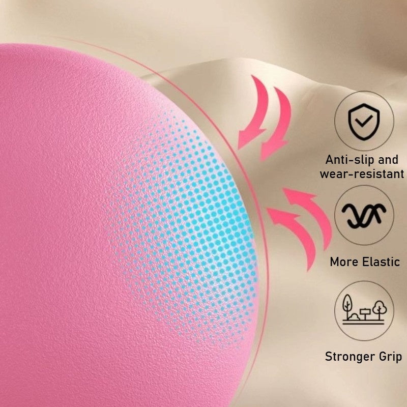 Close-up of a pink and beige product with text indicating features like anti-slip, wear-resistance, elasticity, and stronger grip.